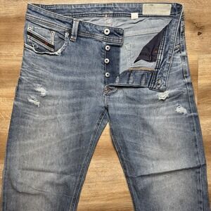 Diesel Jeans Men 32x32 Blue Larkee Regular Straight Leg Stretch Thrash Hemmed 29